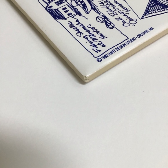 Martha’s Vineyard Mass Tile Trivet Joan & Bruce Hart Blue White 6x6" 1992 Art MA - Picture 6 of 7